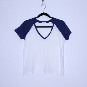 GOLDIE LEWINTER Baseball Tee White Navy Blue Raglan Sleeves Casual Women's S